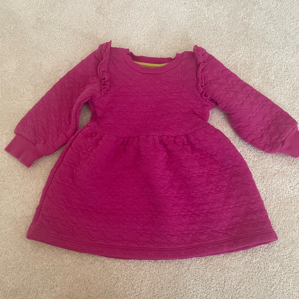 Mini Boden pink quilted ruffle dress 12-18 months